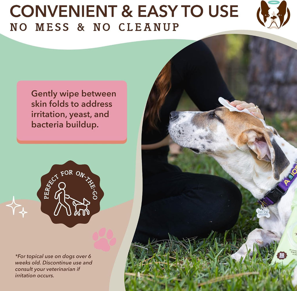 Natural Dog Company XL Dog Wipes for Paws and Butt - Hypoallergenic, Biodegradable, Fragrance Free - Large 7×8 inch Grooming Wipes for Dogs Face and Body - Sensitive Skin Pet Wipes - 50 Count 
