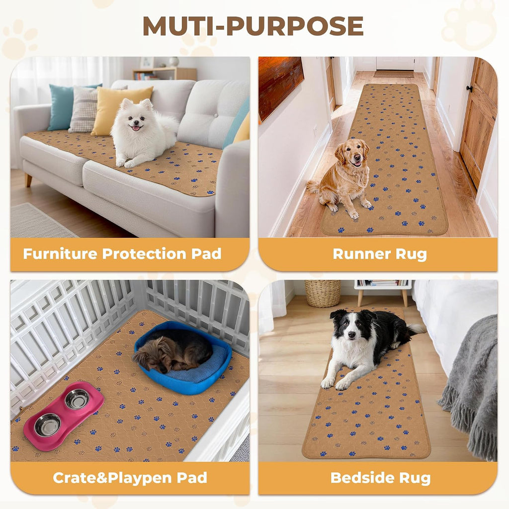 Fostanfly Washable Dog Pee Pads, 1 Pack 24''x96''(2x8ft) Runner Rug, Brown | Reusable Potty Training Pads for Dogs, Waterproof, for Playpen, Crates & Furniture