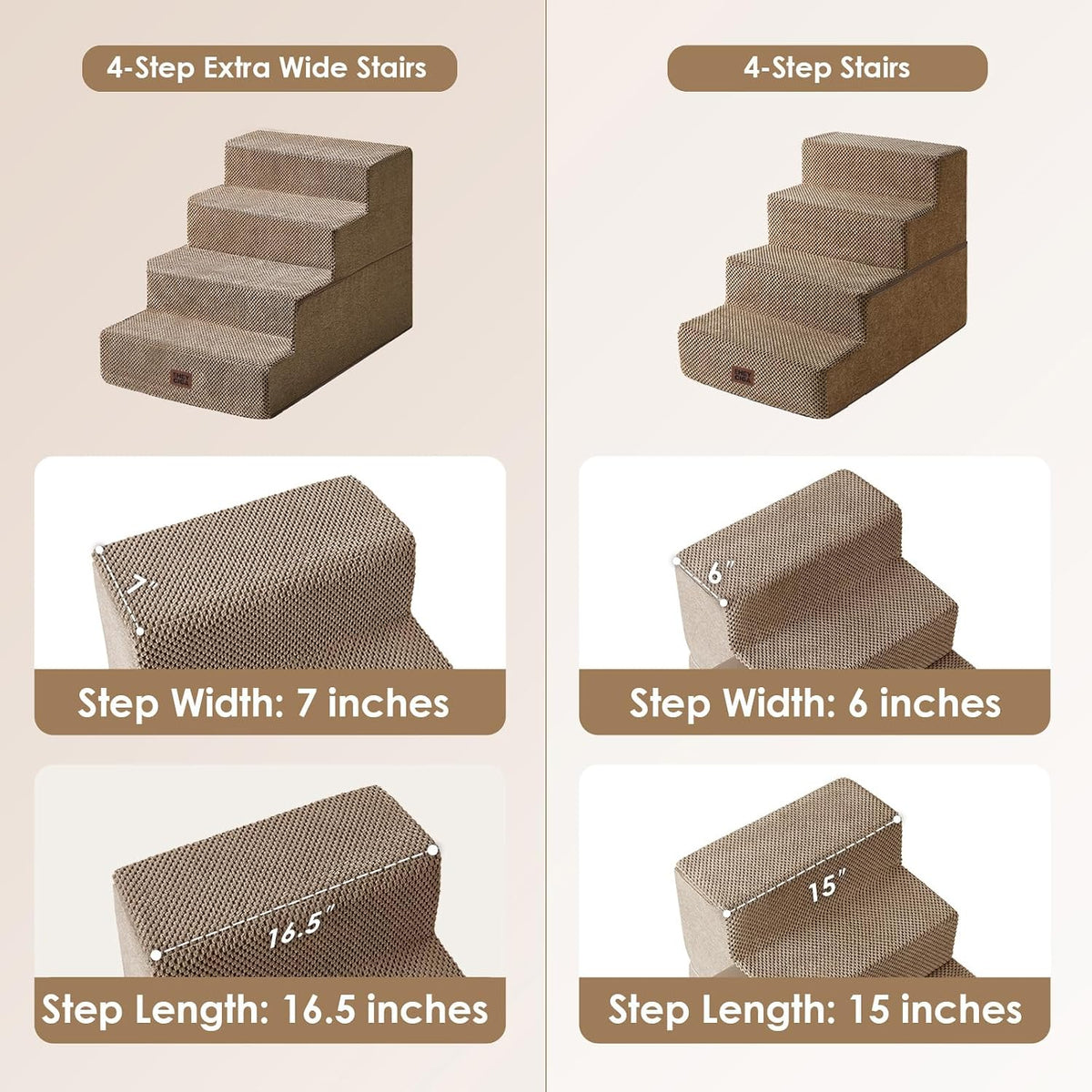 EHEYCIGA Dog Stairs for Bed 20" H, 4-Step Extra Wide Dog Steps, Camel