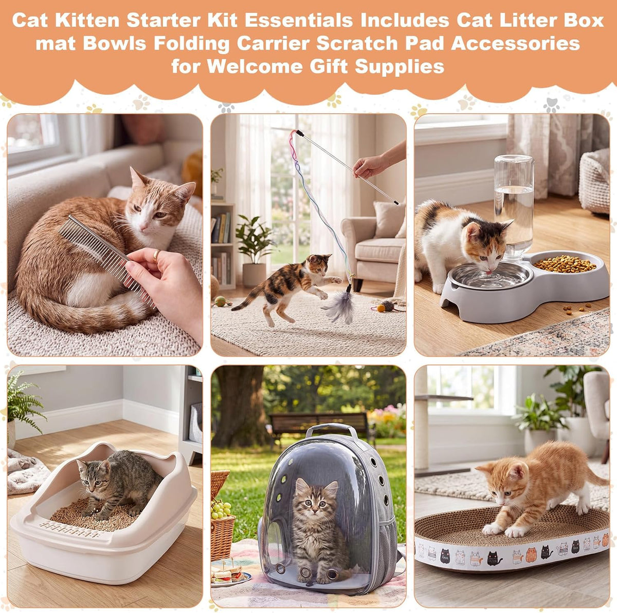8 Pcs Kitten Supplies Starter Kit Cat Starter, Backpack, Gray