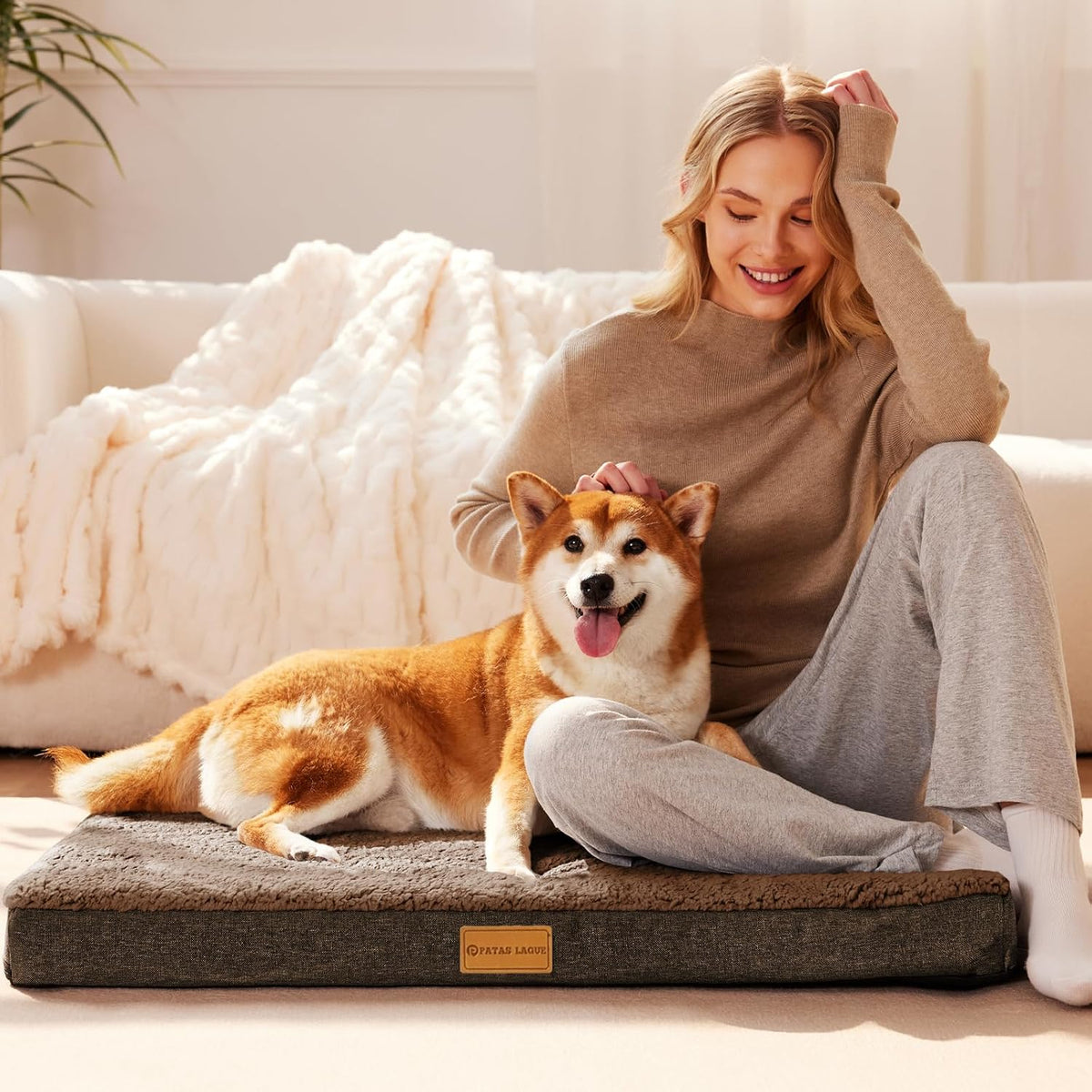 Patas Lague Orthopedic Large Dog Bed Washable Pet Sofa Mat 48''X30'' Brown