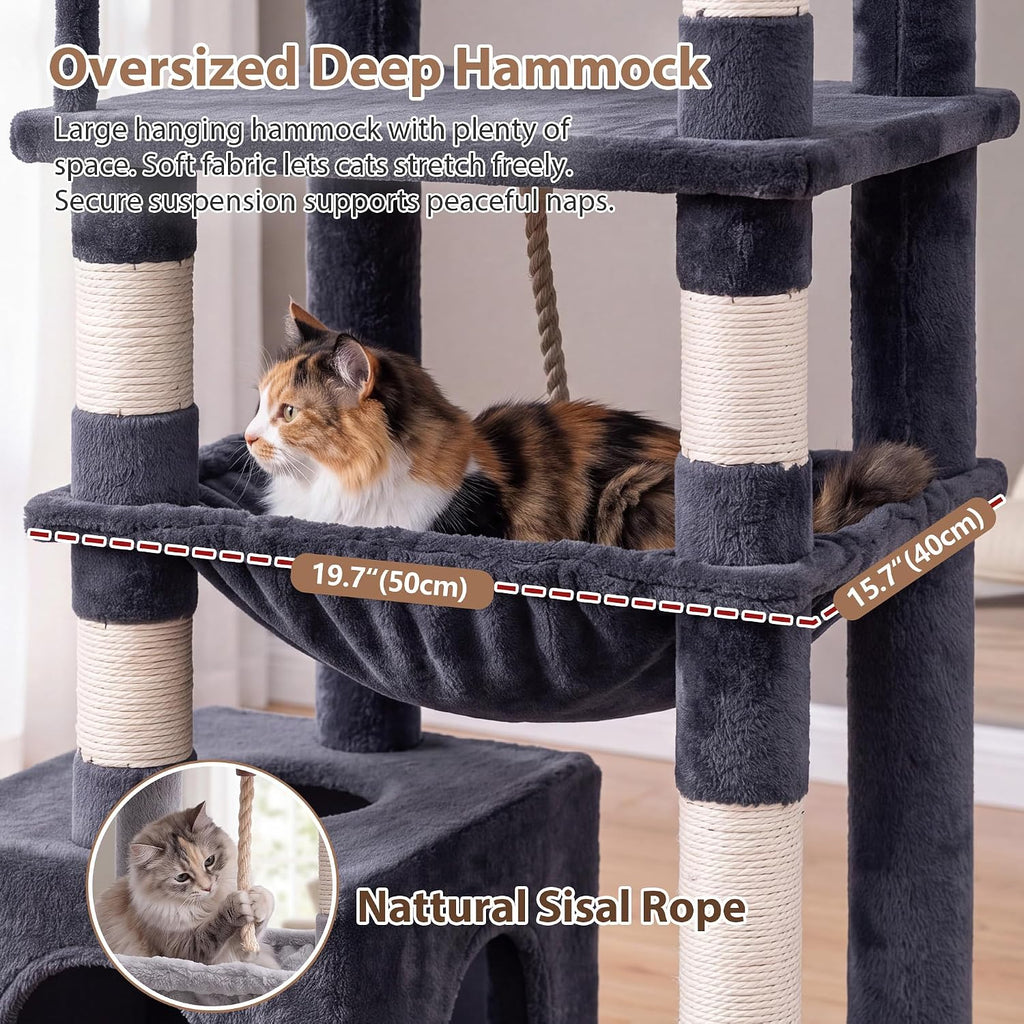 Gitelsnour Cat Tree, 63'' Cat Tower for Large Cats, Big Hammock GCT020G