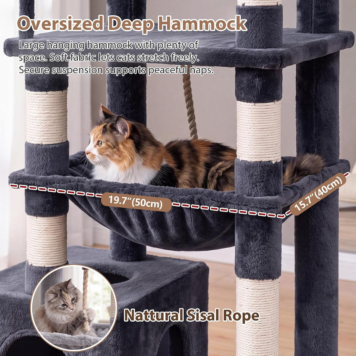 Gitelsnour Cat Tree, 63'' Cat Tower for Large Cats, Big Hammock GCT020G