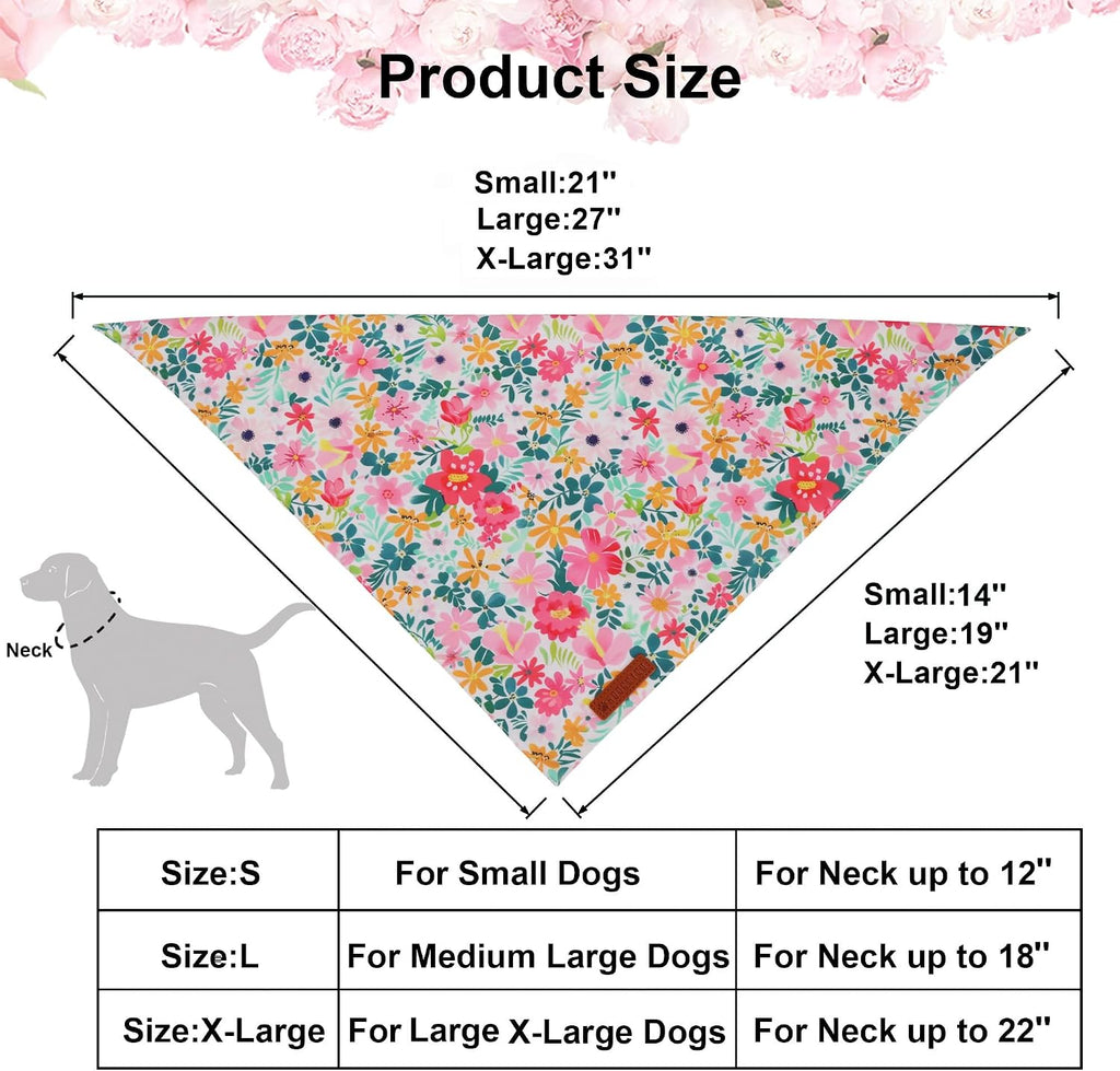ADOGGYGO Flower Dog Bandanas Girl Boy, Spring Floral Bandana, X-Large
