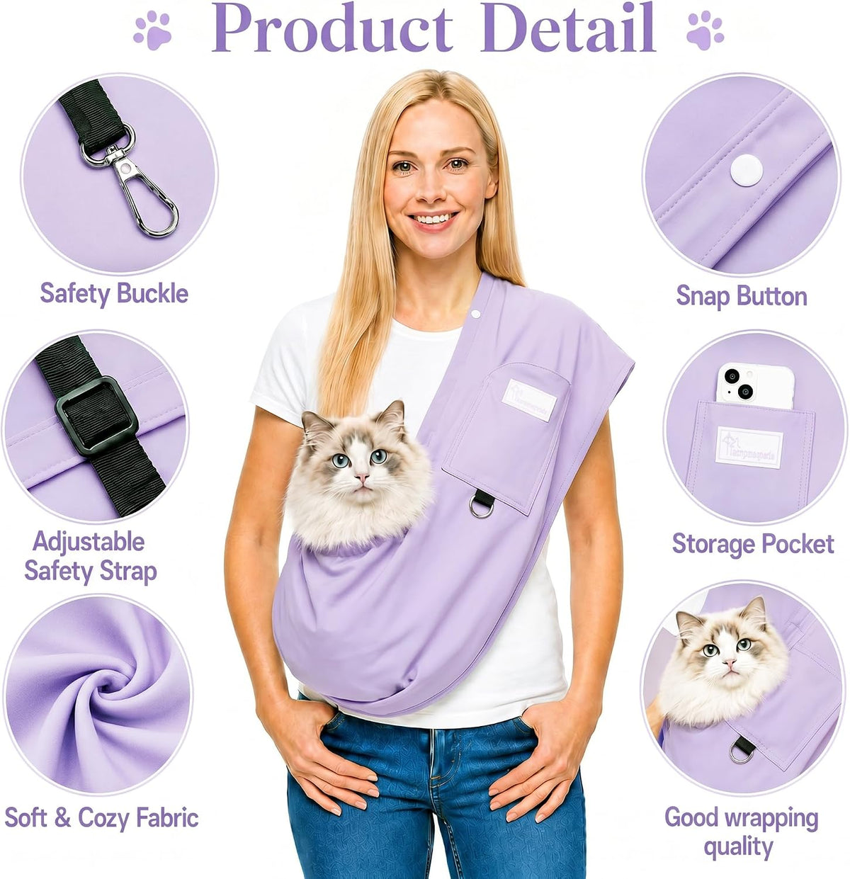 Ice Silk Dog Sling Carrier, Adjustable Safety Strap