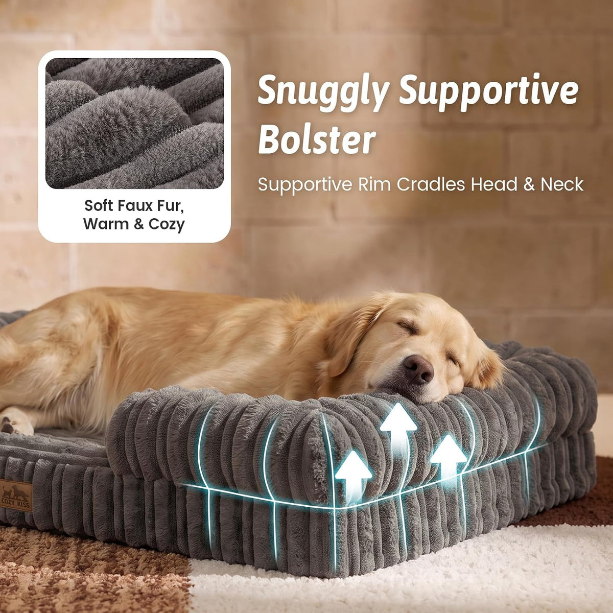 COZY KISS Orthopedic Warming Dog Beds Large Sized Dog, 44 inches, XL, Gray