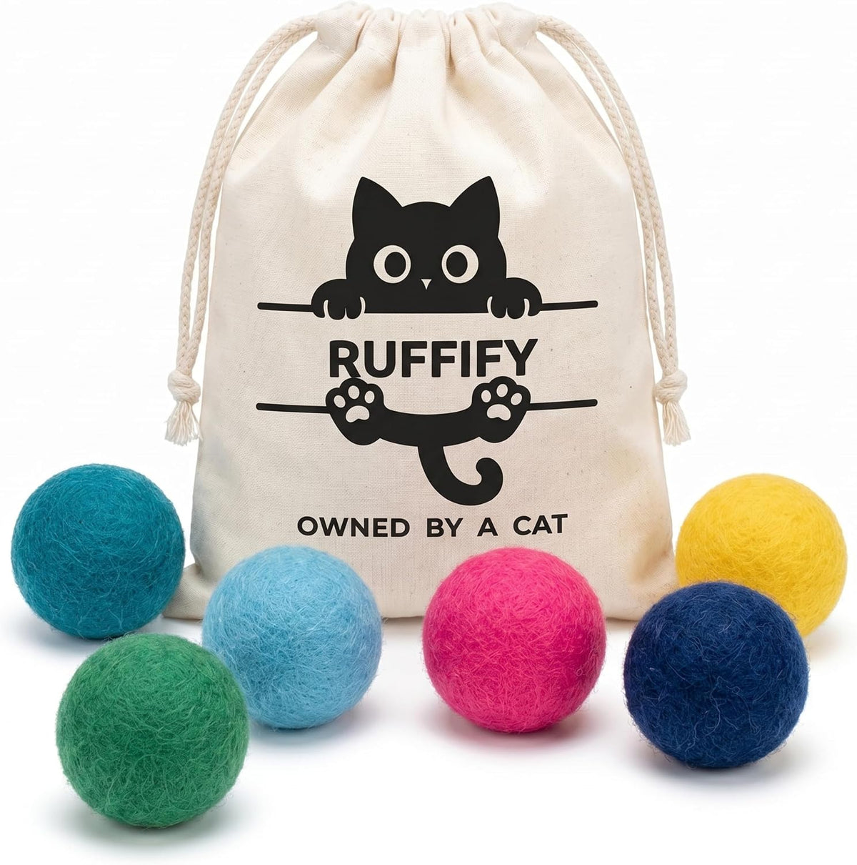 Cat Felt Balls 6 Pack, Wool Toy Balls for Indoor Cats, No Catnip