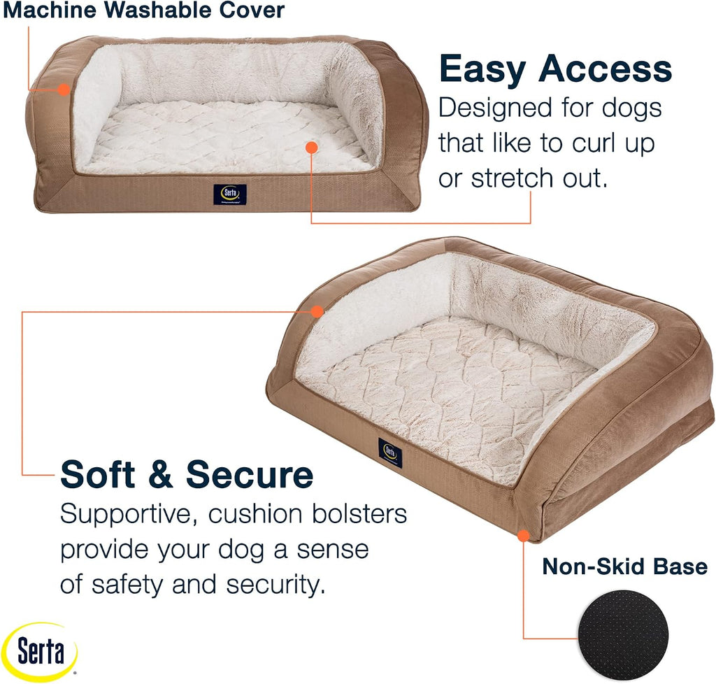 Serta Orthopedic Quilted Couch Dog Bed for Pets, Desert Sand (X-Large)