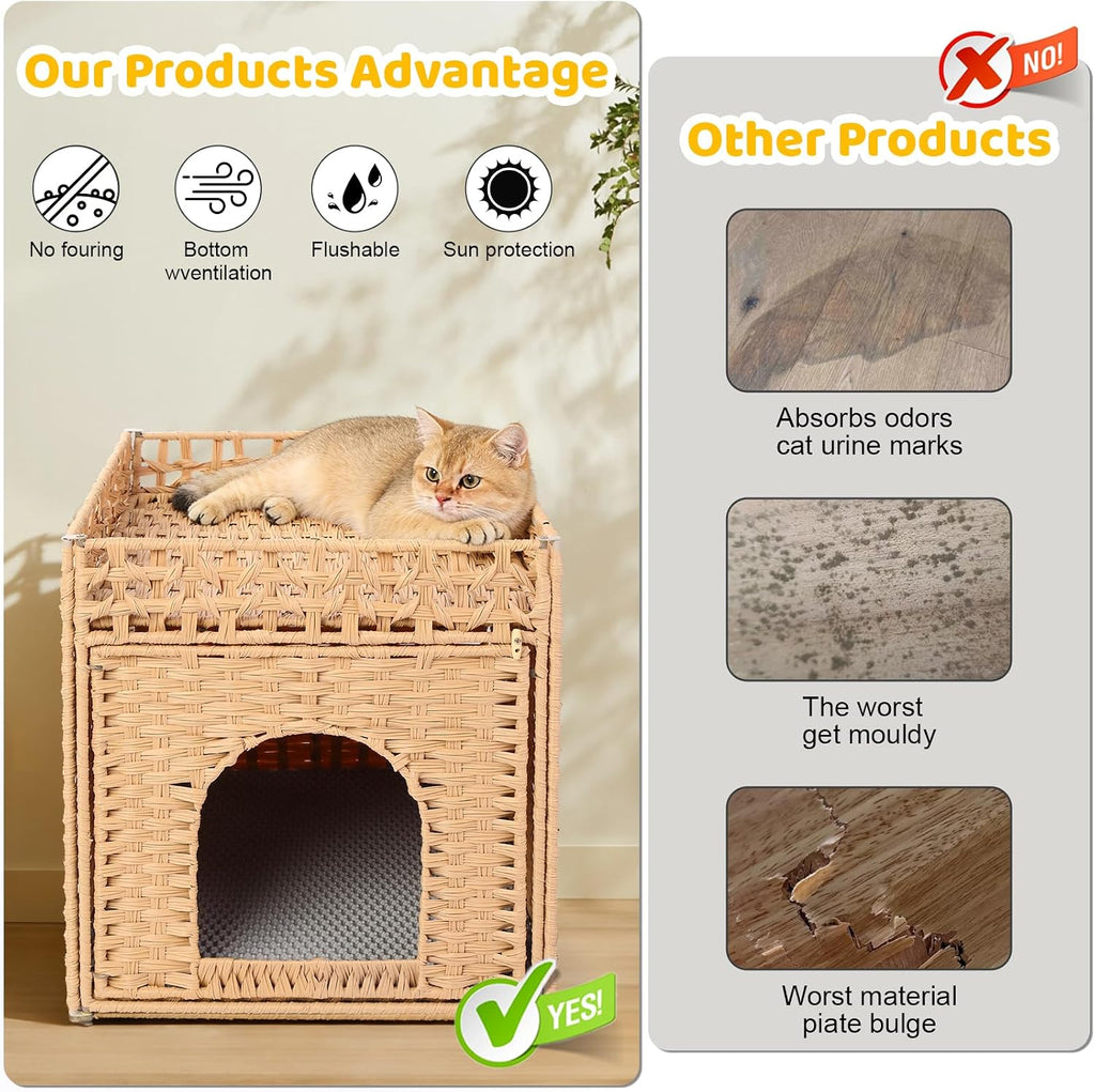 Hidden Cat Litter Box Enclosure Furniture, Dog Proof Indoor Cat House
