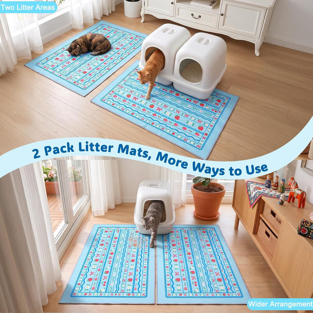 Bienbee Cat Litter Mat, 2 Pack 33" x 22" Machine Washable for Litter Boxes