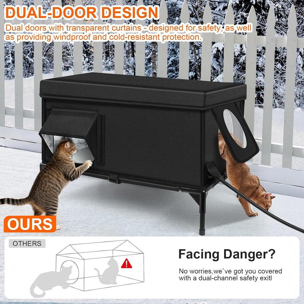 Heated Cat House for Outside, Insulated Outdoor Cat House Shelter(Large)