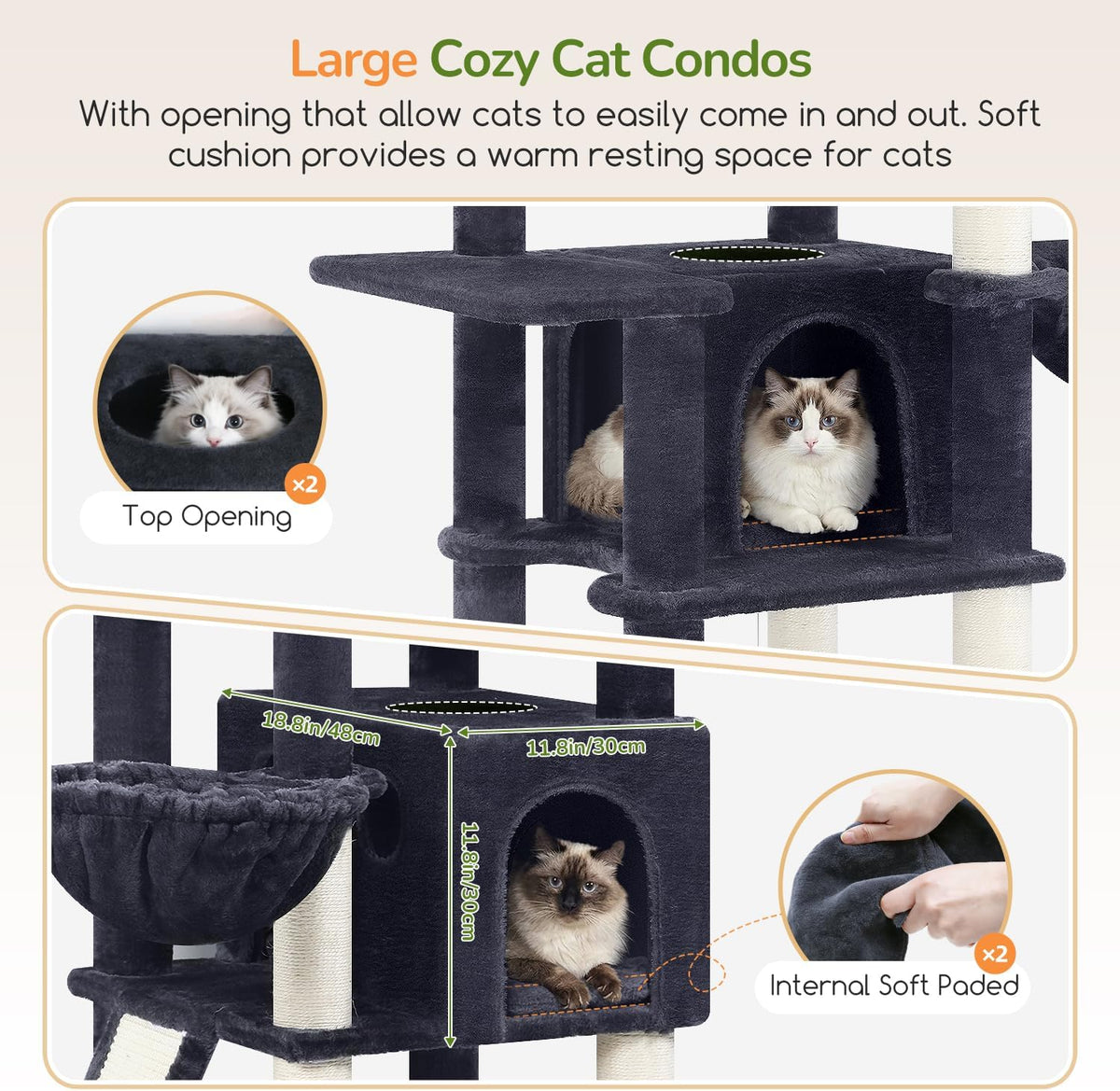 Globlazer Extra Large Cat Tree for Indoor Multiple Cats, S78G, Dark Grey