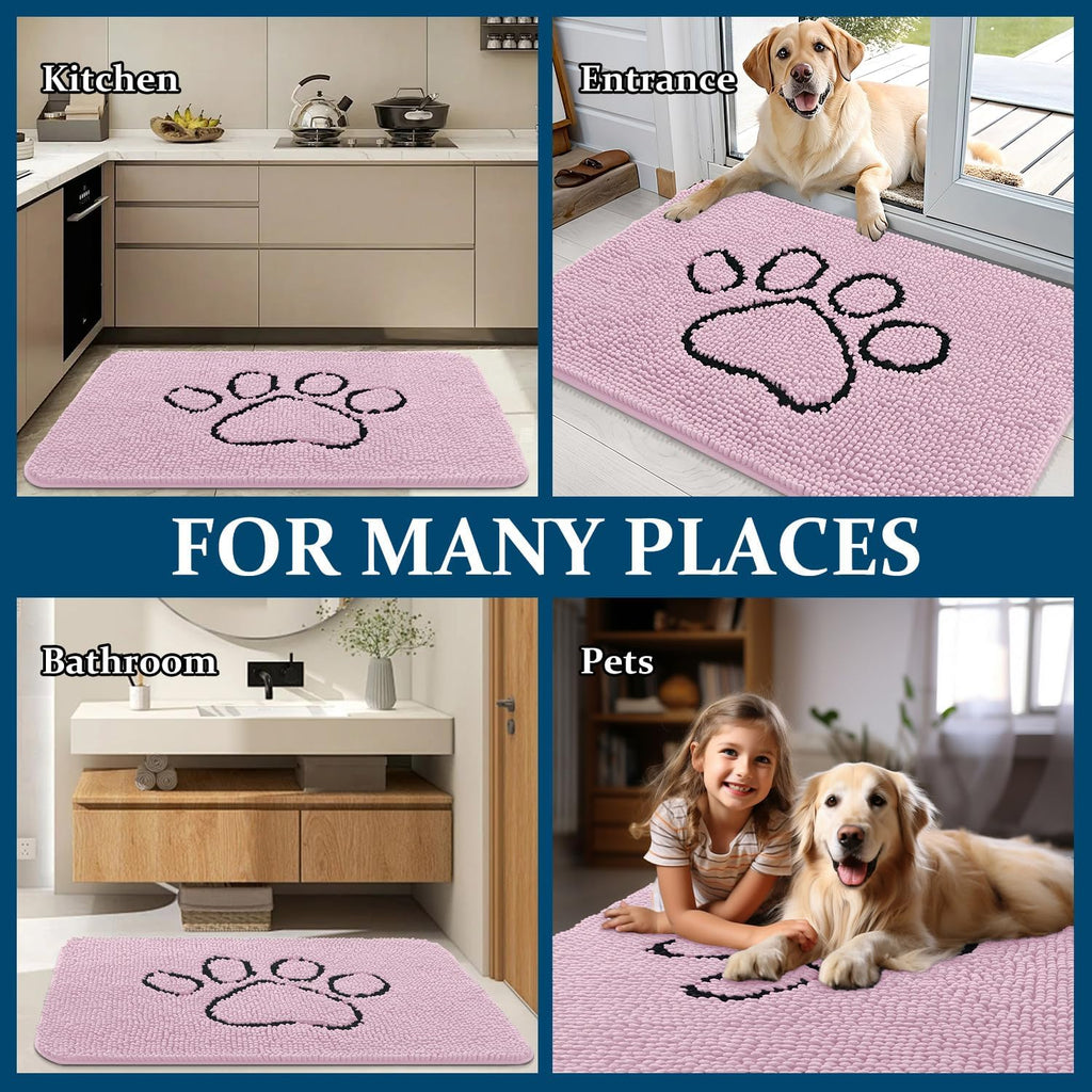 OLANLY Dog Door Mat for Muddy Paws 48x30, Paw Print Design Chenille Mud Mat