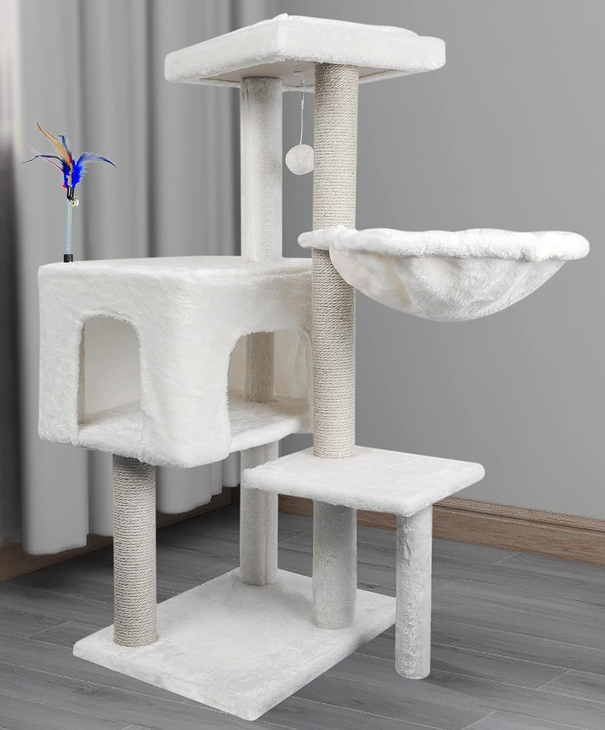 AIWIKIDE Cat Tree Has Scratching Toy with A Ball Activity Centre Cat Tower Furniture Jute-Covered Scratching Posts (Beige, 36.6'')