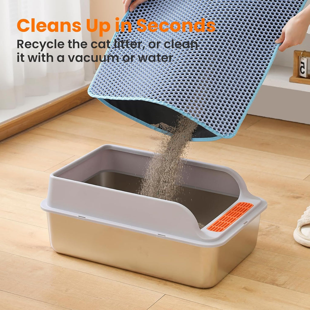 Small Cat Litter Mat, Double Layer Honeycomb Litter Box Mat | 20x14”, Reduces Litter Tracking, Waterproof, Non-Slip, Soft on Paws, Scratch Resistant, Easy to Clean, Blue