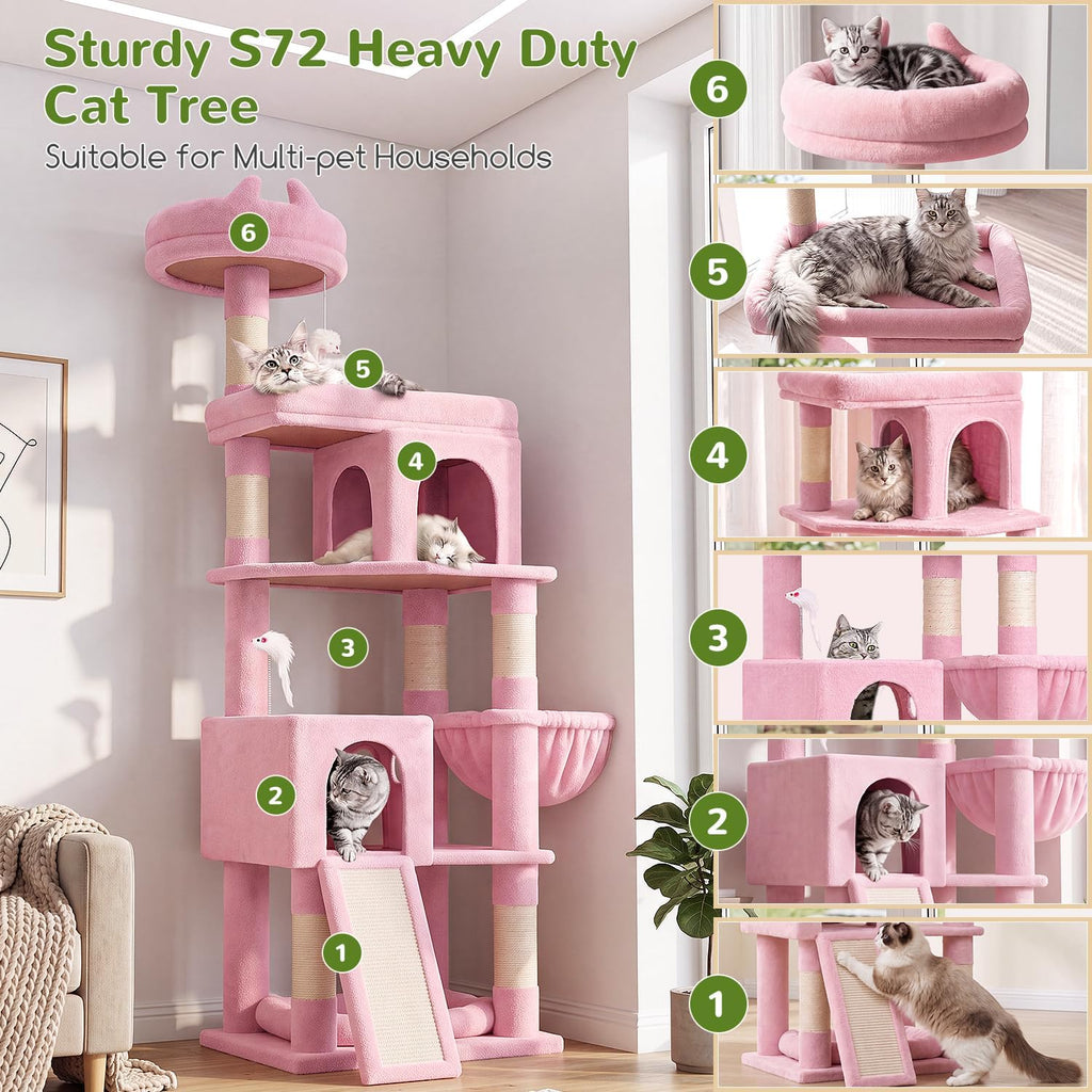 Globlazer S72 Heavy Duty Cat Trees for Large Cats 20 lbs+, Pink