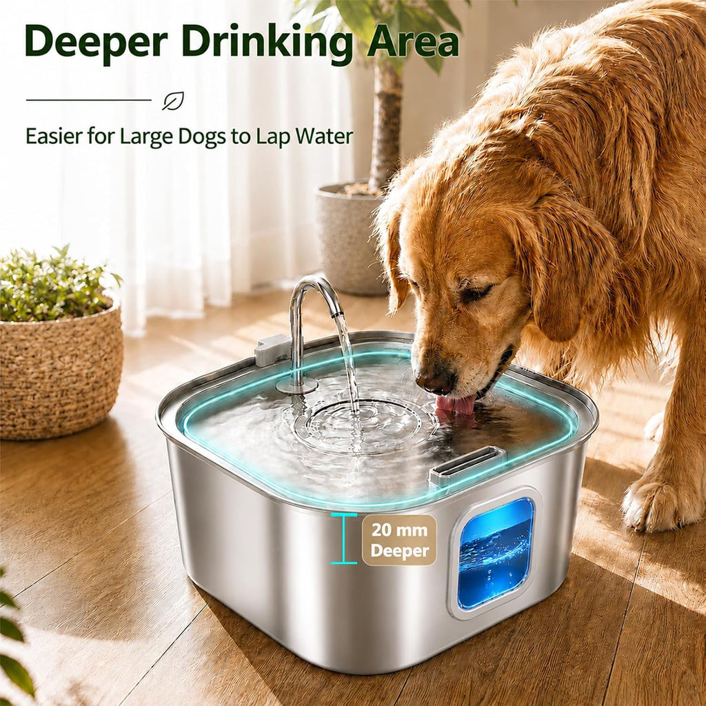 Dog Water Fountain for Large Dogs, 8L/270oz Stainless Steel Dog Bowl
