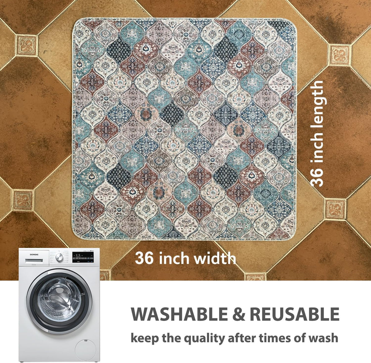 nunubaby Washable Pee Pads for Dogs, Stylish, Non-Slip and Leak-Proof Pee Pads. Reusable Potty Pads for Dogs for Crates and Floors.(Dark Red/Multi,36" x36" )