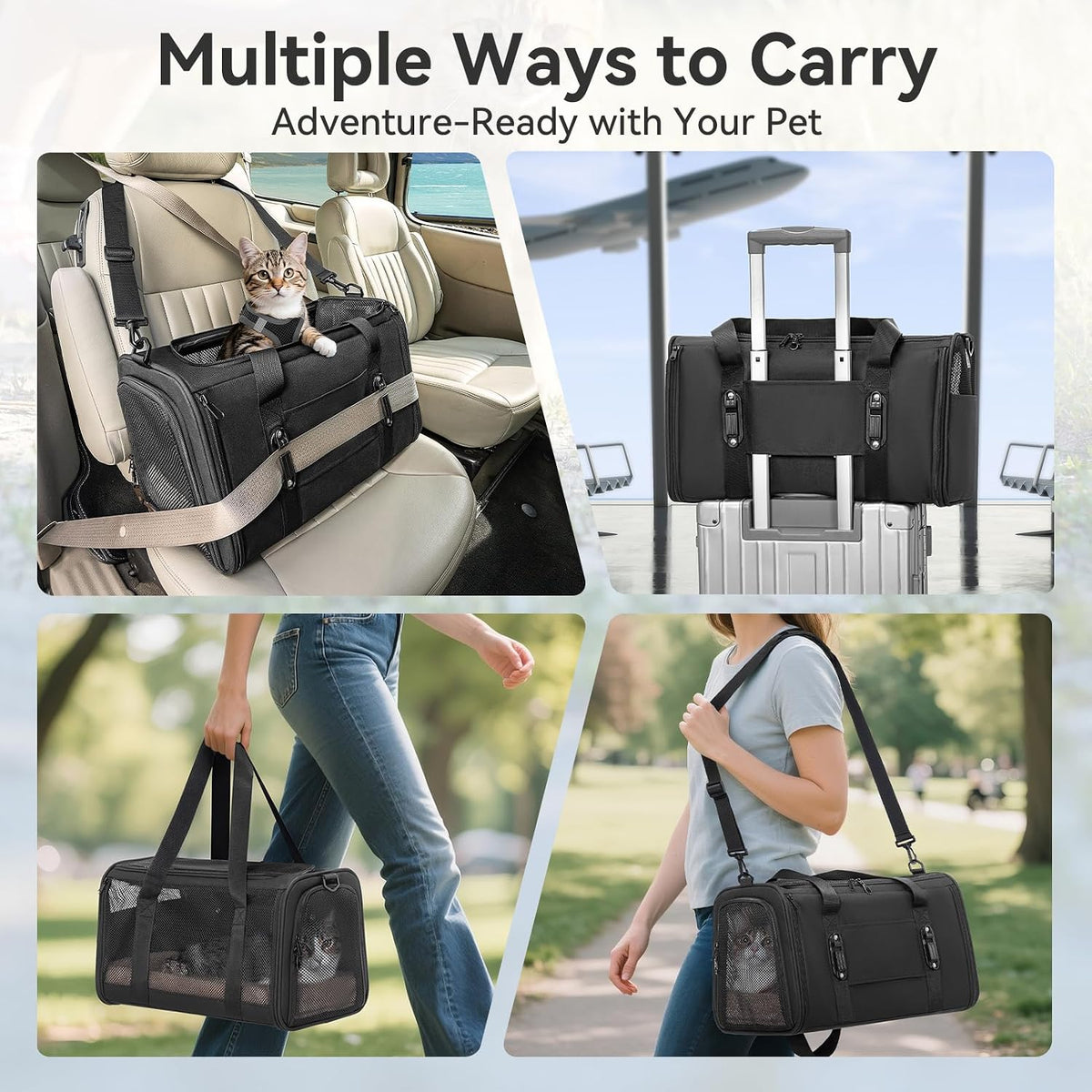 PETSFIT Cat Carrier Soft with Patented Safety Buckles, Safe for Car Travel