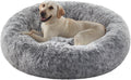 45 in Faux Fur Fluffy Donut Dog Bed for Extra Large Dogs,Dark Grey