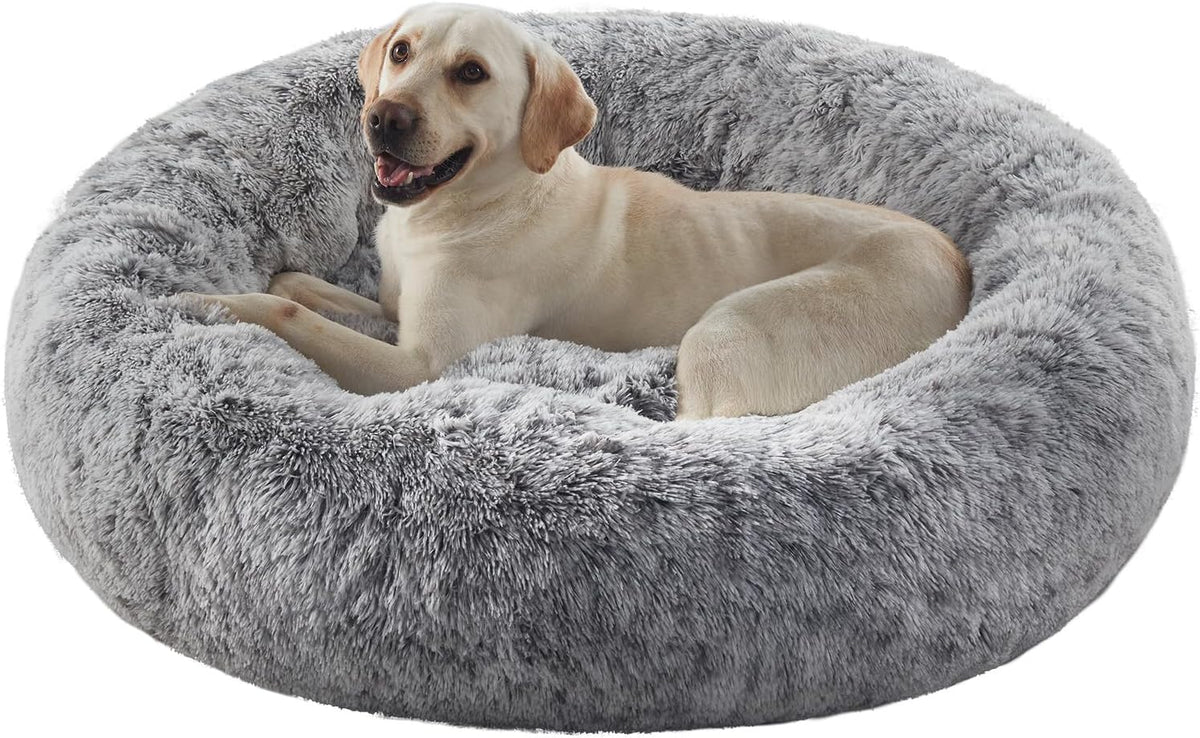 45 in Faux Fur Fluffy Donut Dog Bed for Extra Large Dogs,Dark Grey