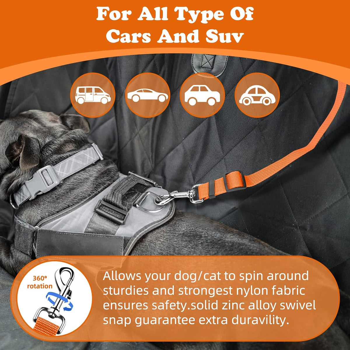 BWOGUE Dog Seat Belt for Car, Headrest Restraint Lead, Non-Elastic, Orange