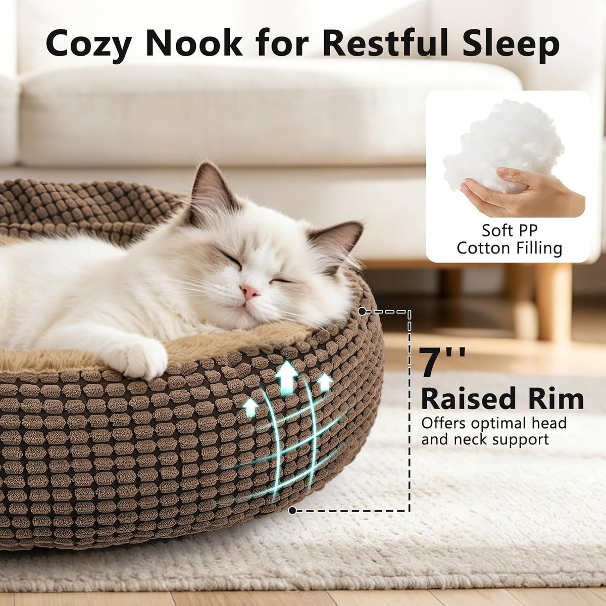 Small Dog Bed with Attached Blanket, Cozy Donut Cuddler Anti-Anxiety Hooded Pet Beds Calming Cave Bed, Orthopedic Round Puppy Beds for Dogs or Cats Washable, Anti-Slip Bottom, 23inch