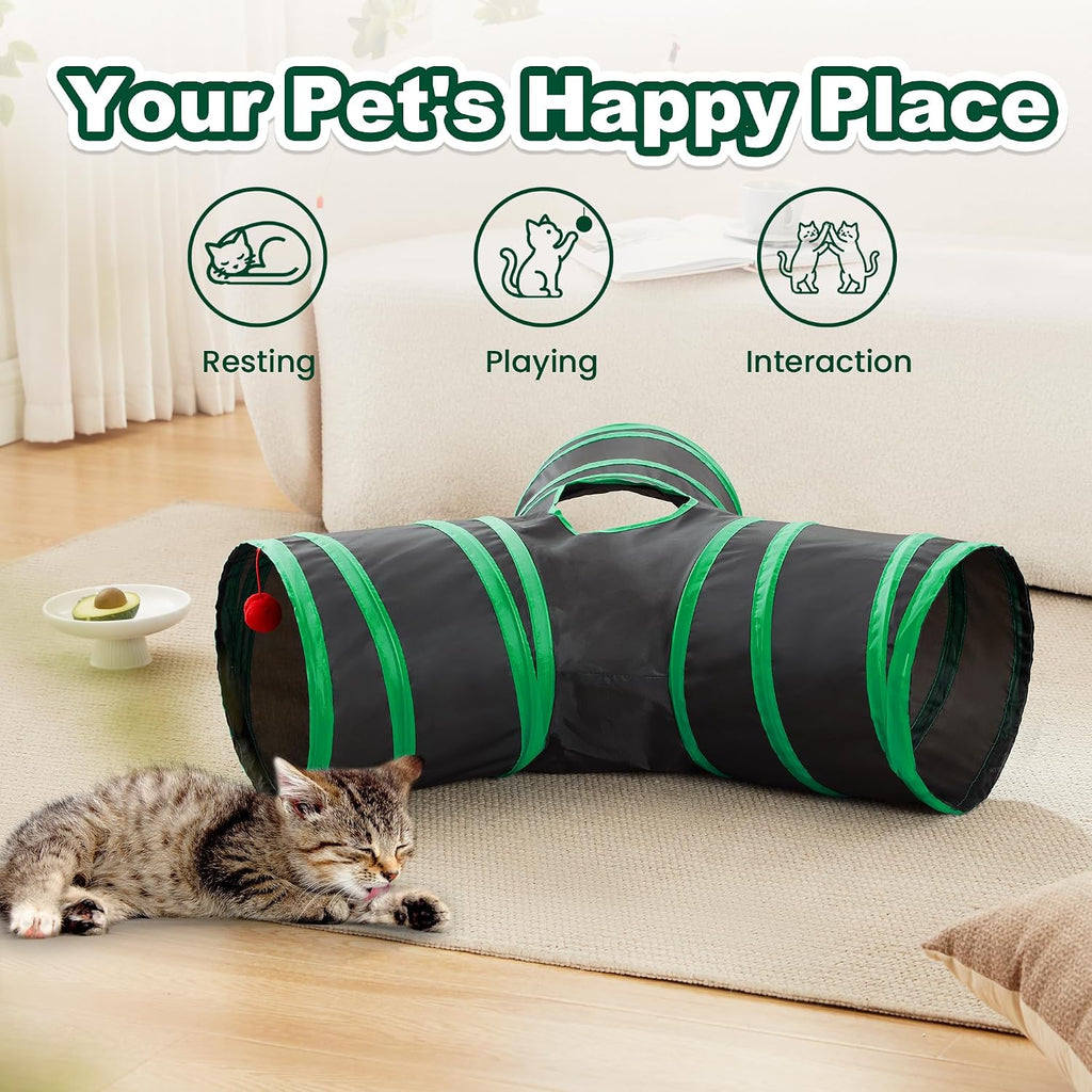Love's cabin Cat Tunnel for Indoor Cats, 3-Way Collapsible Play Tunnel