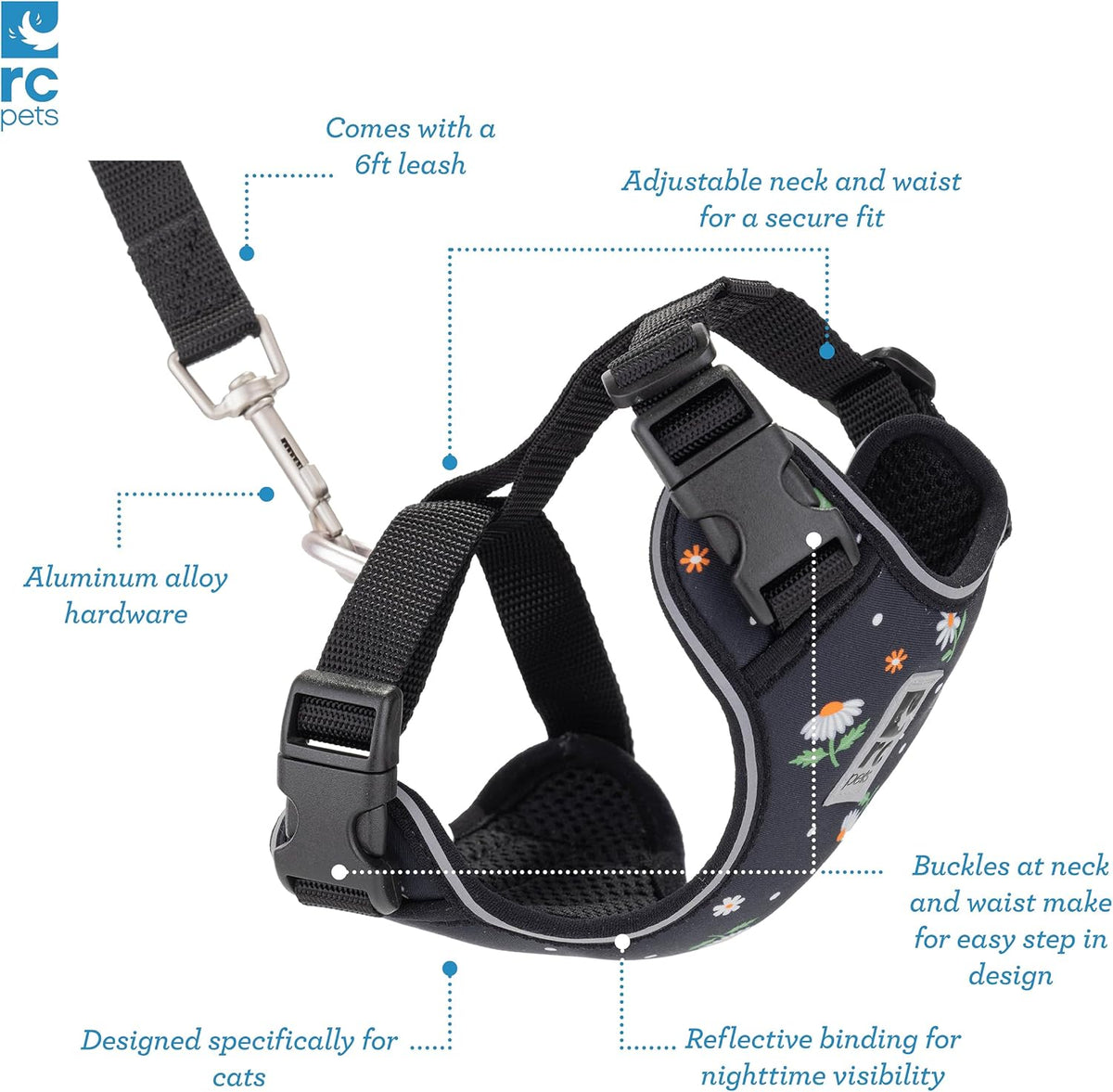 RC Pets Adventure Kitty Harness, 6ft Leash, Large, Splatter