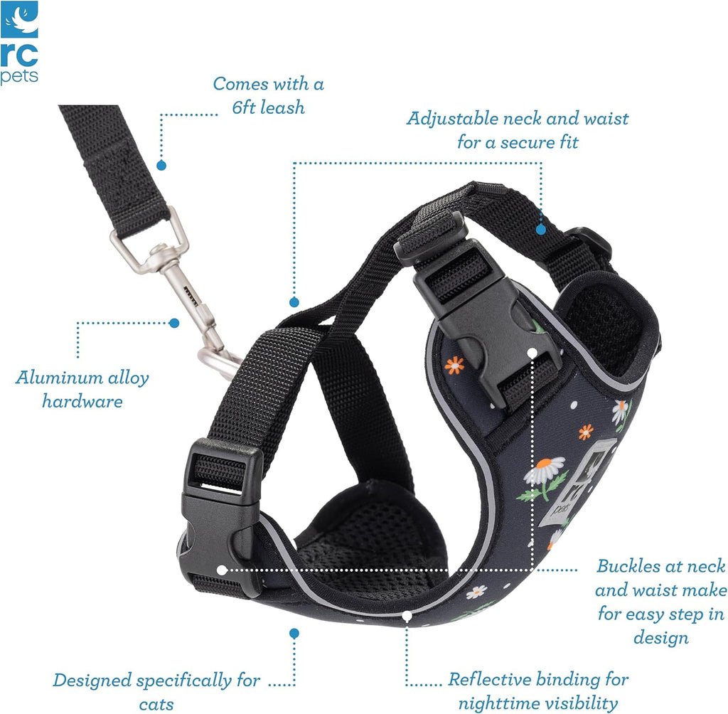 RC Pets Adventure Kitty Harness, 6ft Leash, Medium, Daisies