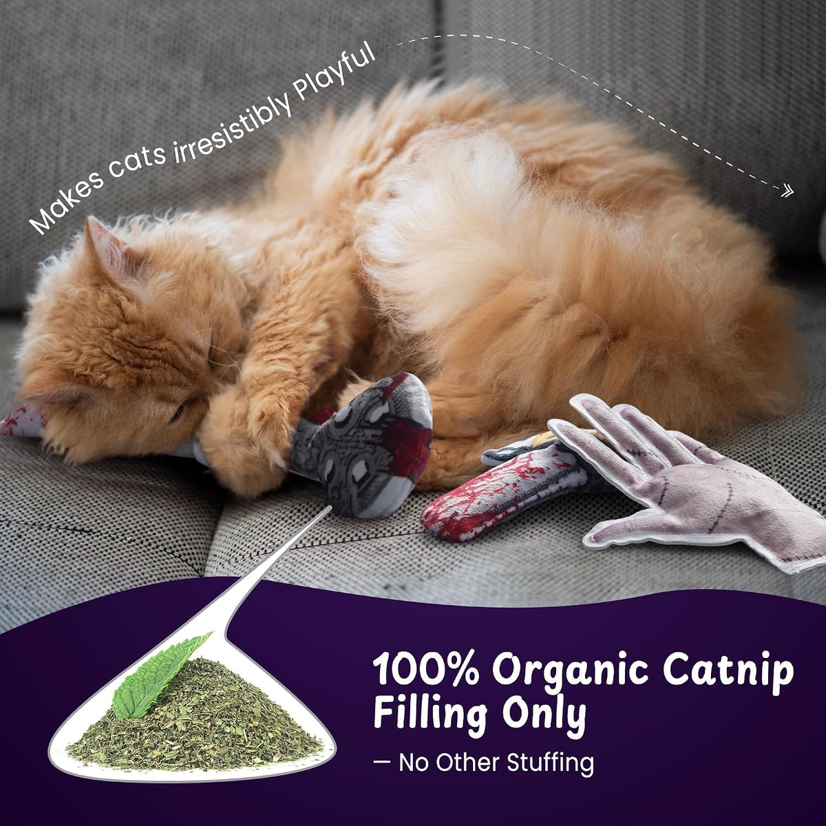 5PC Halloween Catnip Toys, [100% Organic Catnip Filled] Knife-Shaped Crinkly Sound Cat Toys for Indoor Kitten Cat Nip Kitty Chew Toy