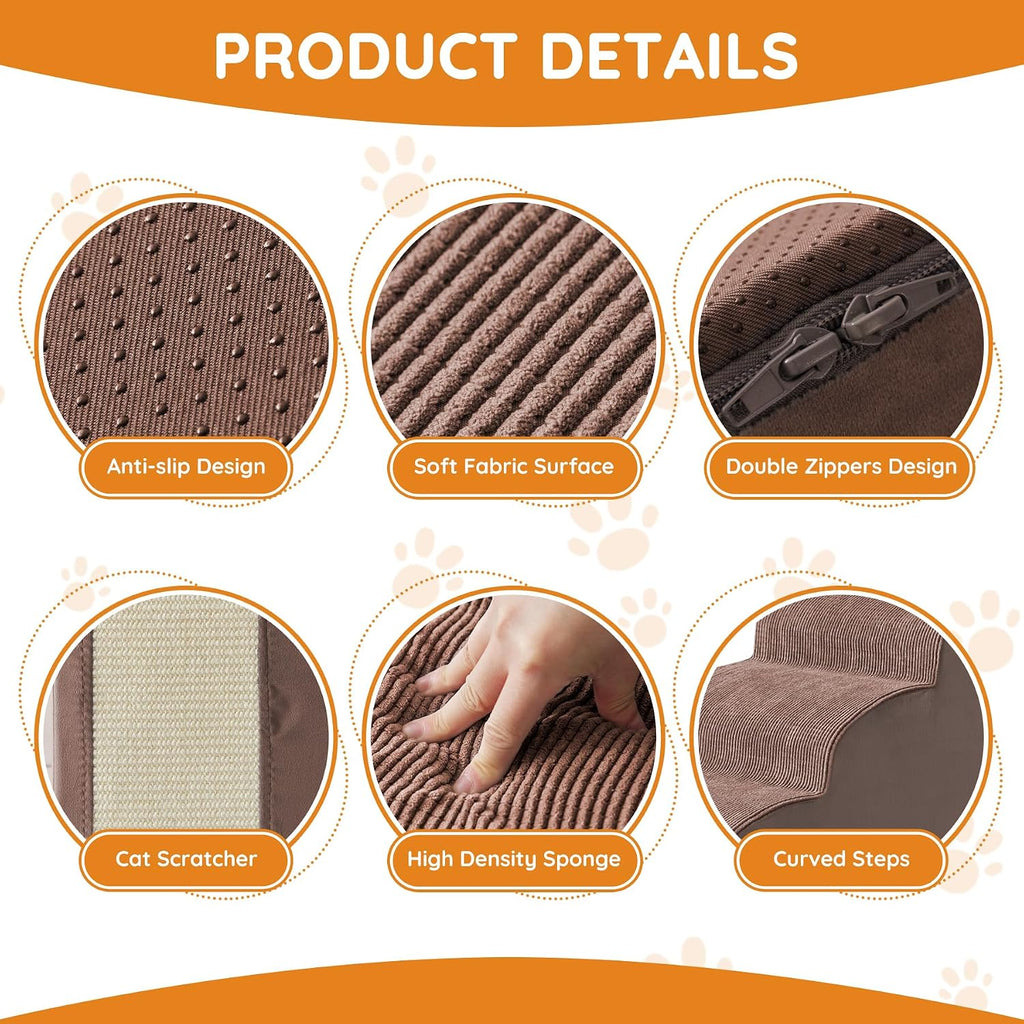 Ahpmeoa Dog Stairs for Small Dogs 11.8" H, Dog Ramp for Bed, 2-Step, Coffee
