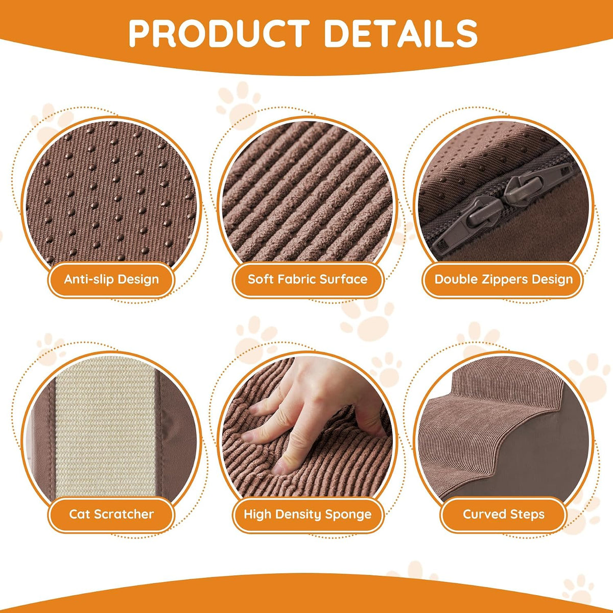 Ahpmeoa Dog Stairs for Small Dogs 11.8" H, Dog Ramp for Bed, 2-Step, Coffee
