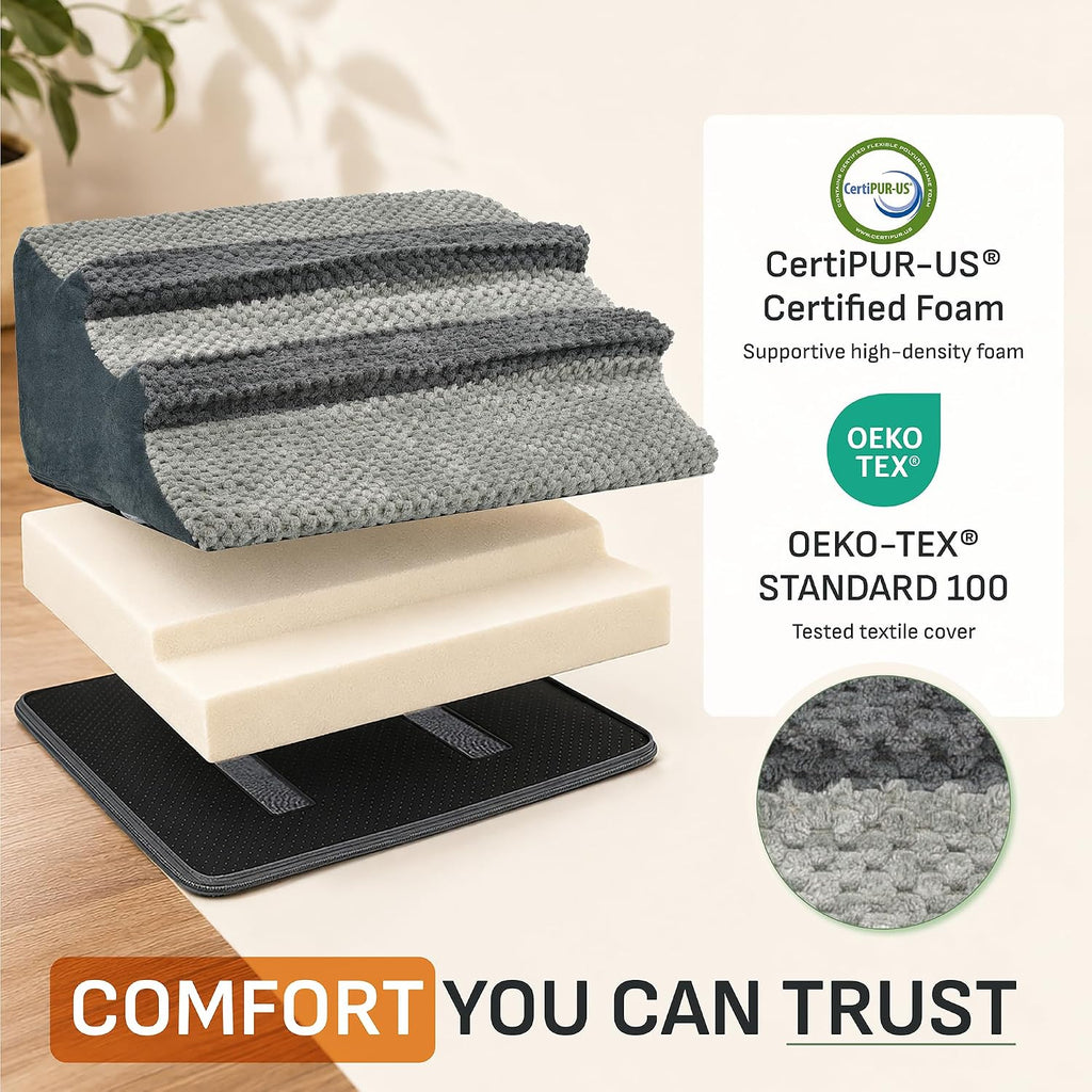 Dog Ramp for Stairs 3 Pack, Gentle Slope Pet Steps with Washable Cover, Non-Slip Adhesive Pads, Indoor Pet Ramp for Small, Medium & Senior Dogs
