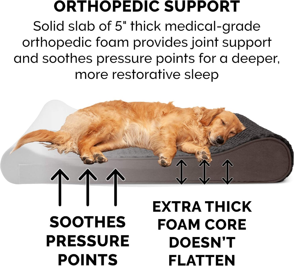 Furhaven Orthopedic Dog Bed for Extra Large Dogs w/ Removable Washable Cover, For Dogs Up to 180 lbs - Ultra Plush Faux Fur & Suede Luxe Lounger Contour Mattress - Chocolate, Giant/XXXL