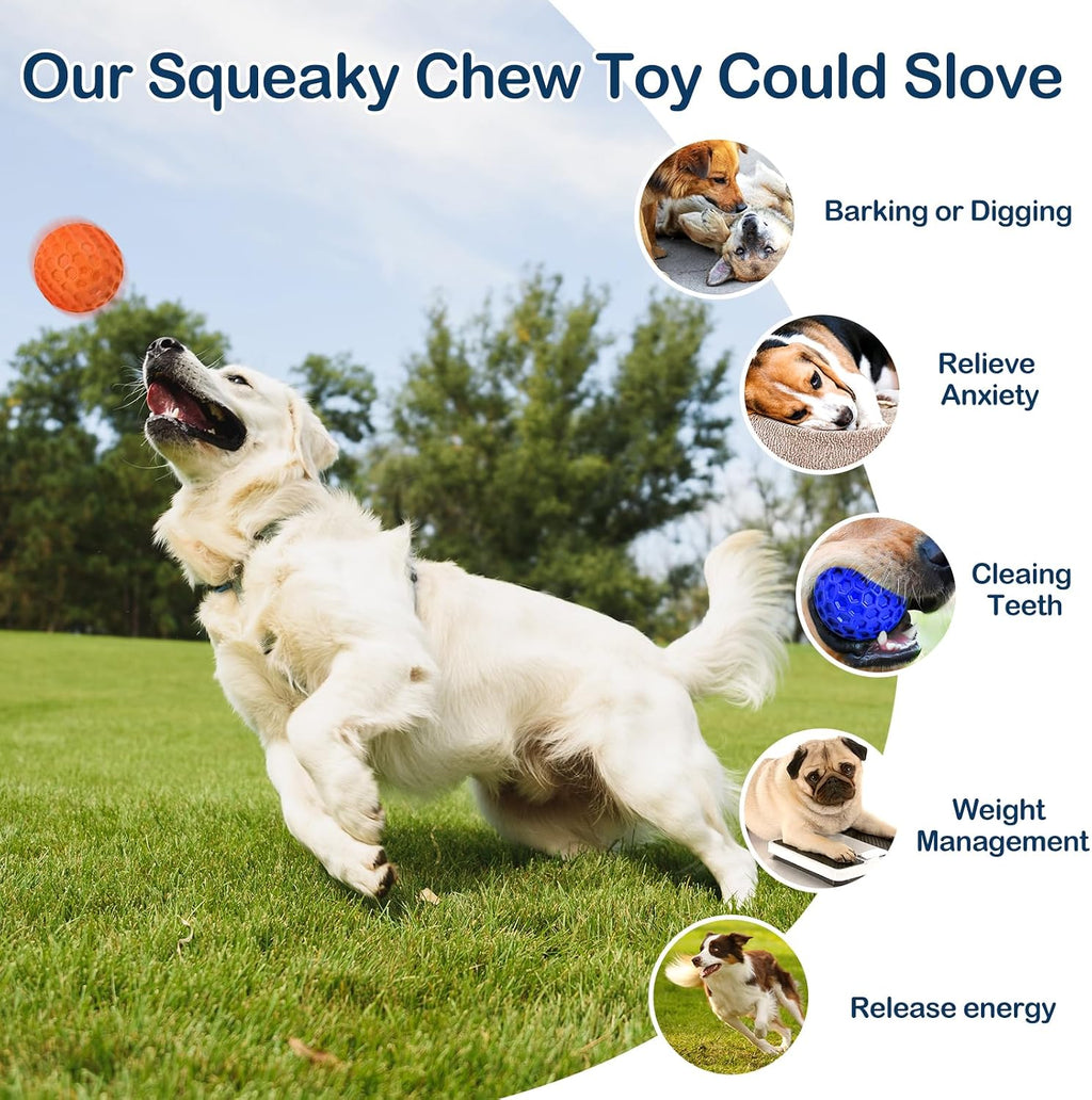 2 Pack Indestructible Squeaky Dog Balls for Aggressive Chewers, Interactive Dog Toys for Teething, Relieving Anxiety. Chew Toy for Large, Medium Breeds, Outdoor Rubber Balls.