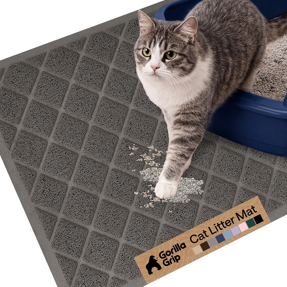 GORILLA GRIP Cat Litter Mat, Coiled Mesh Trapping Mats, 24x17 Charcoal