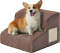 Ahpmeoa Dog Stairs for Small Dogs 11.8" H, Dog Ramp for Bed, 2-Step, Coffee