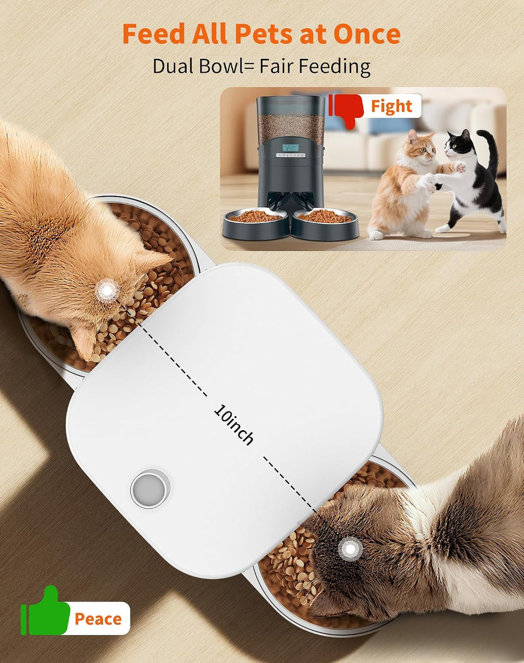 HoneyGuaridan Automatic Cat Feeder for 2 Cats,Automatic Cat Food Dispenser,Timed Pet Feeder for Cats and Dogs,Desiccant Bag, Programmable Portion Control,10s Voice Recorder