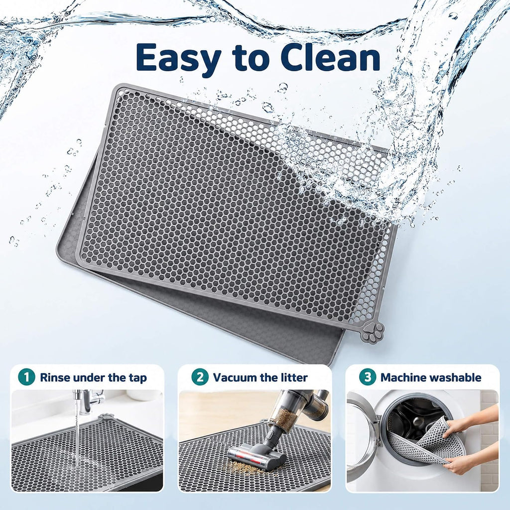 Silicone Cat Litter Mat 24x15" Double Layer Honeycomb Non-Slip