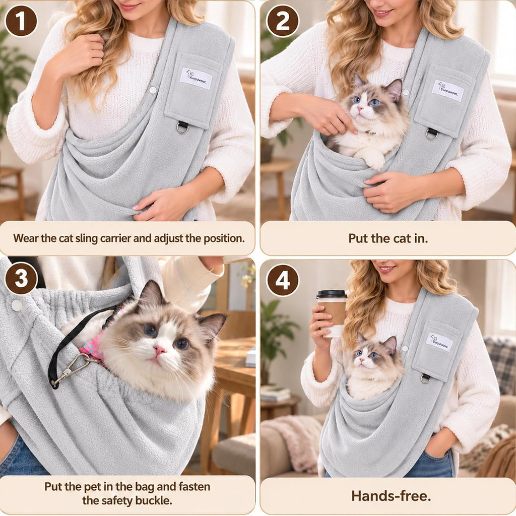 Cat Sling Carrier & Pet Sling for Small Dogs & Cats 3-14 lbs(Grey)