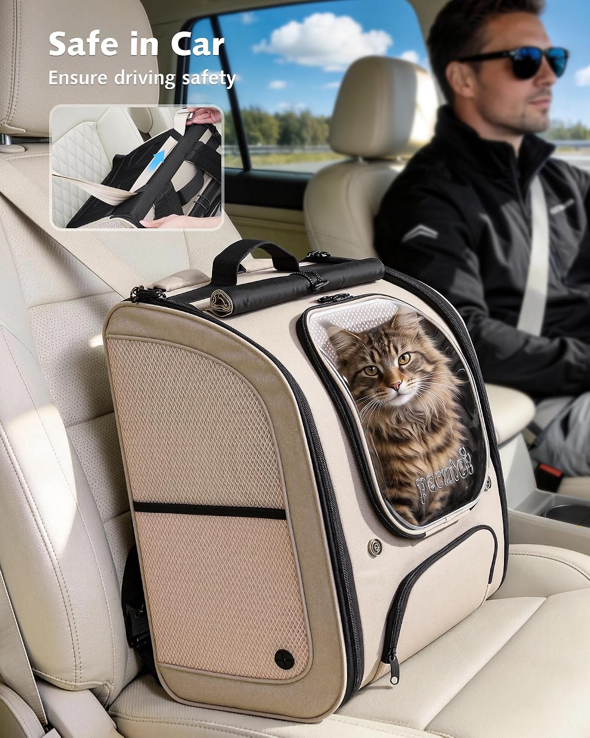Pecute Cat Backpack Carrier,Large Space Cat Bubble Backpack,Ergonomic,Khaki