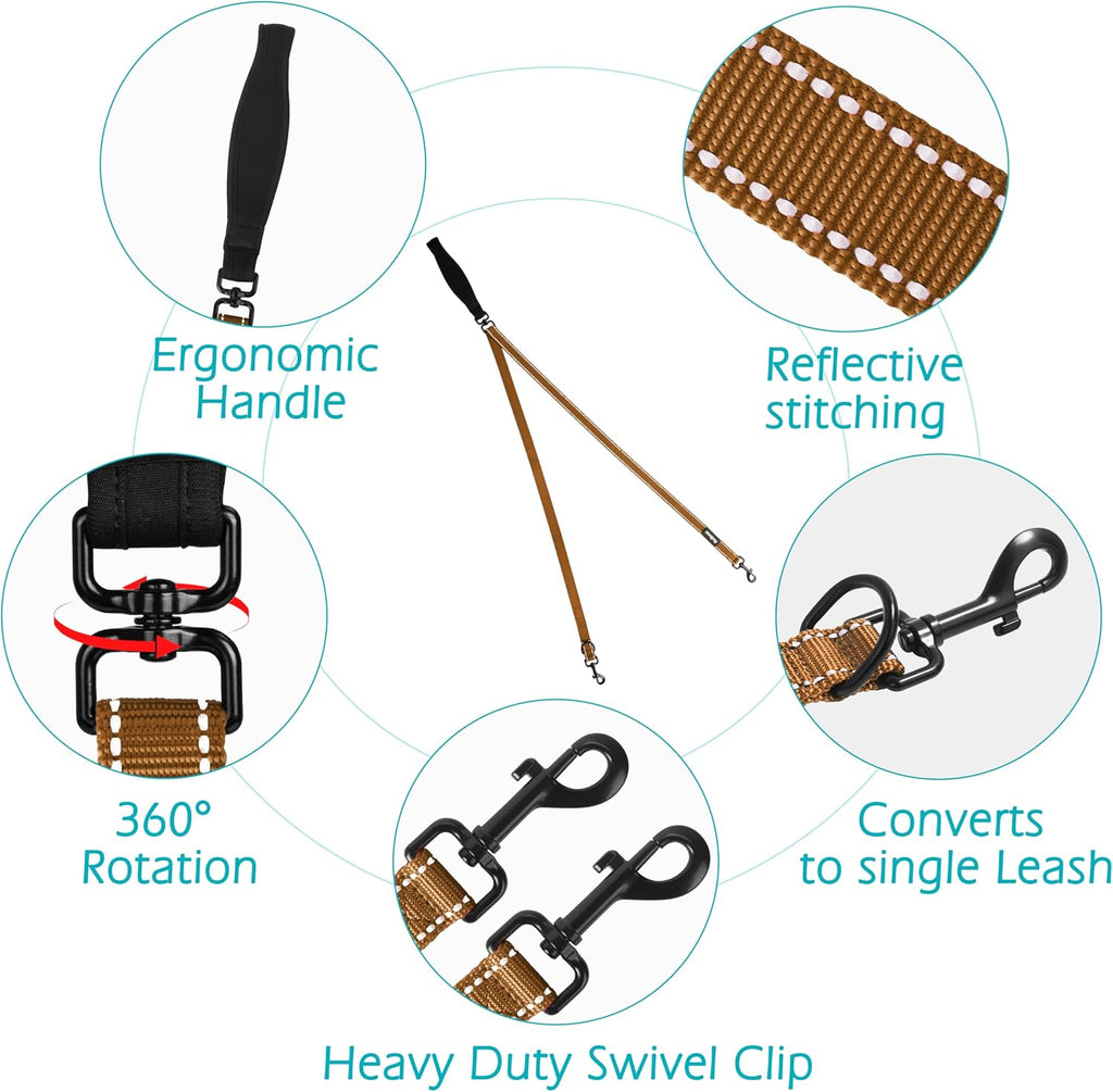 PetBonus Two Point Control Dog Leash, No Tangle Training Walking Leashes
