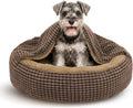 Small Dog Bed with Attached Blanket, Cozy Donut Cuddler Anti-Anxiety Hooded Pet Beds Calming Cave Bed, Orthopedic Round Puppy Beds for Dogs or Cats Washable, Anti-Slip Bottom, 23inch
