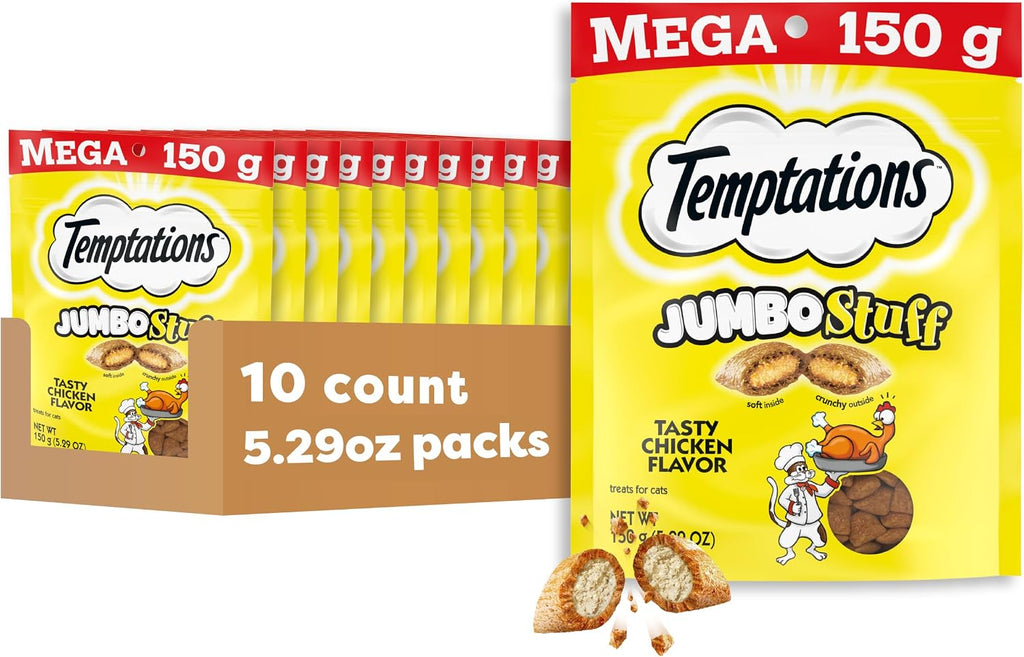 Temptations Jumbo Stuff Crunchy & Soft Cat Treats, Chicken, 5.3 oz, 10 Pack