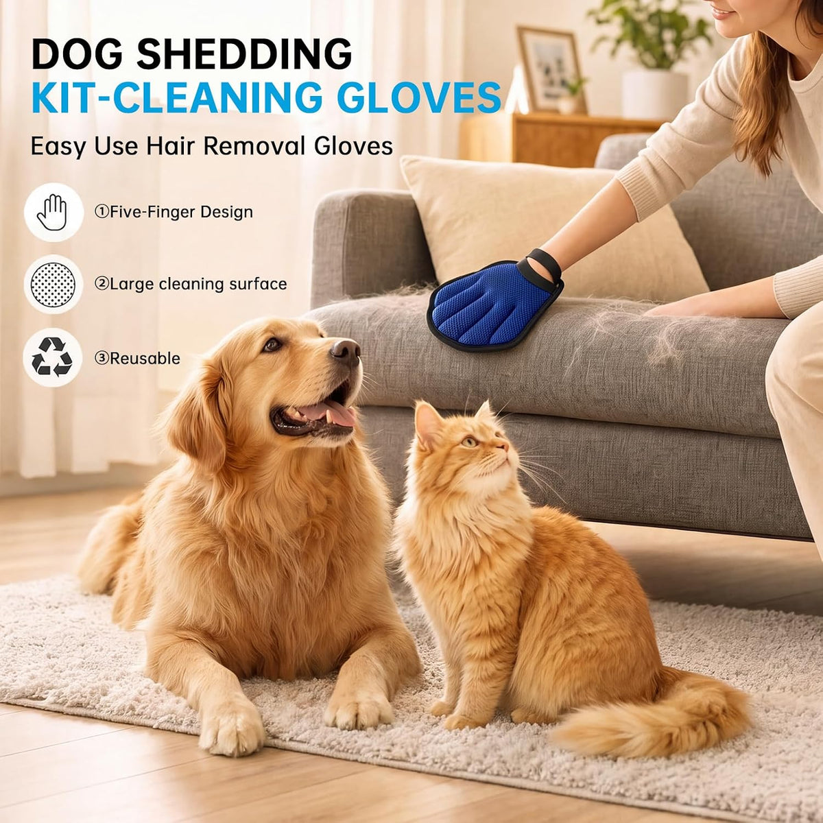 ROZKITCH 3-in-1 Pet Hair Removal Kit, Grooming Glove, Comb & Carpet Scraper