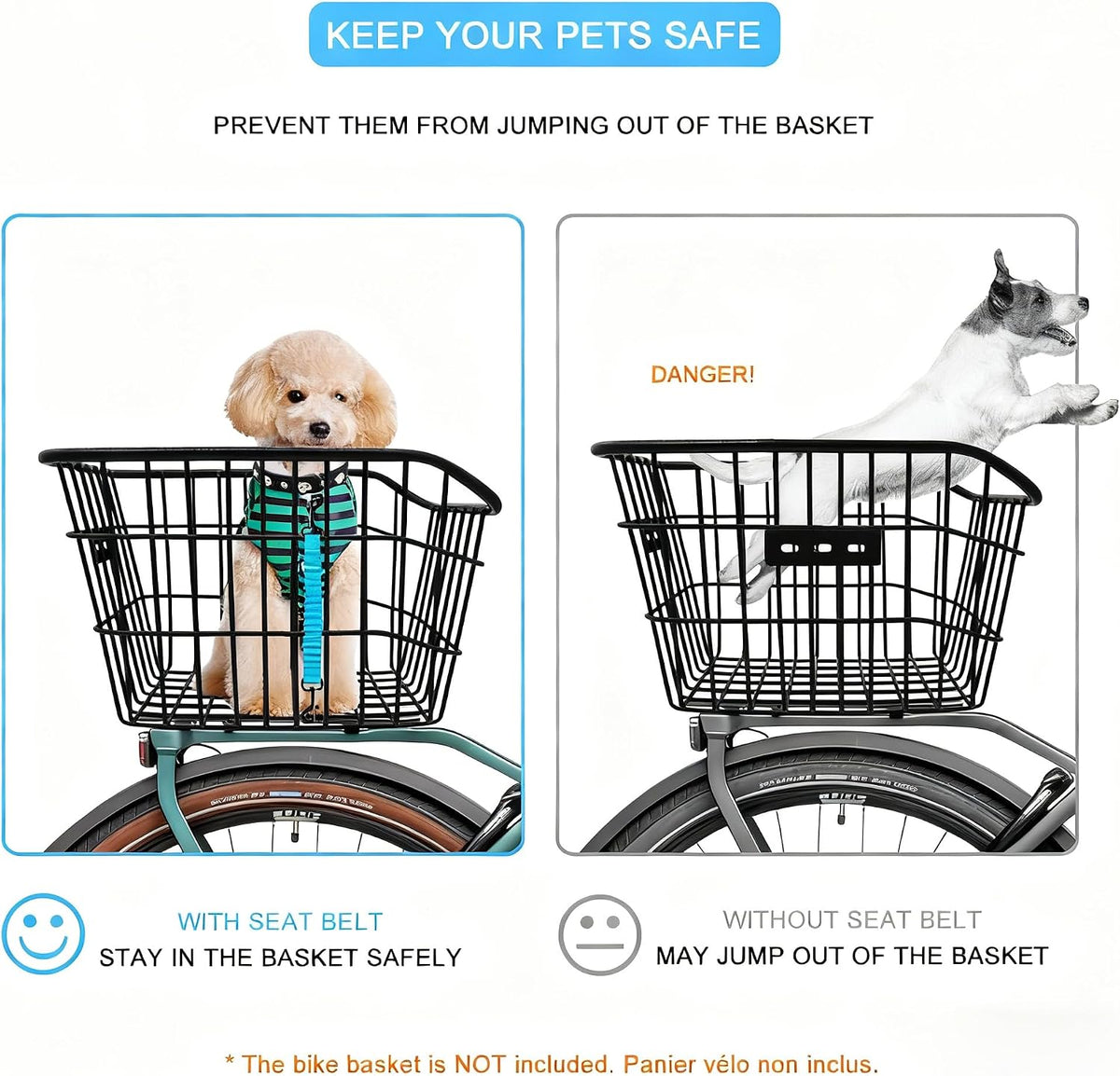 Dog Seat Belt for Bike Basket, Shock Absorbing Lead Bicycle Safety Leash