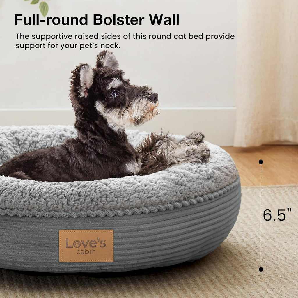 Love's cabin Round Donut Cat and Dog Cushion Bed, 24in Pet Bed for Small or Medium Dogs, Anti-Slip & Water-Resistant Bottom, Soft Durable Fabric Pet Beds, Washable Calming Cat Bed Pure Gray