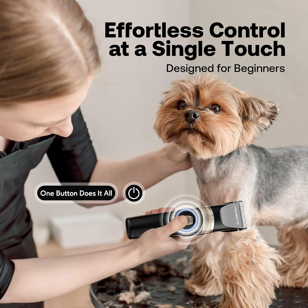 HEAPETS Dog Clippers for Grooming, Low Noise, Electric Quiet, Adjustable Clipper Comb, Rechargeable Cordless Dog Hair Clippers for Dogs Cats Pets, Black