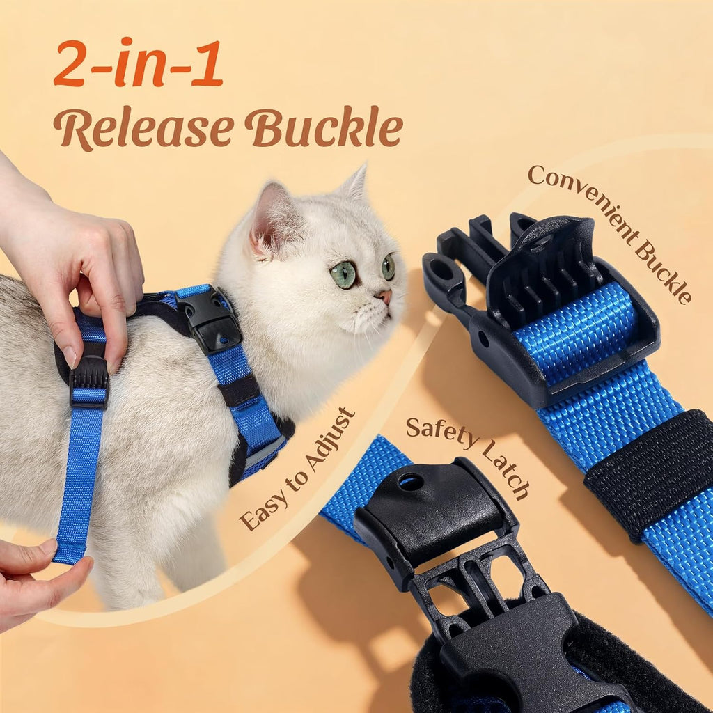 Dooradar Cat Harness and Leash Set with Neck Release Buckle, Royal Blue